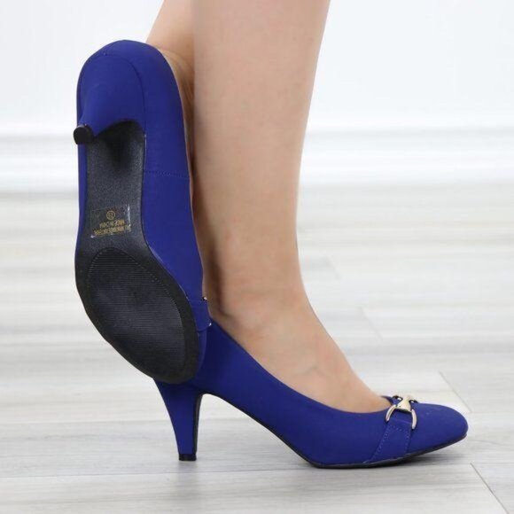 Blue Vintage Style Round Toe Comfort Pumps - Picture 9 of 11